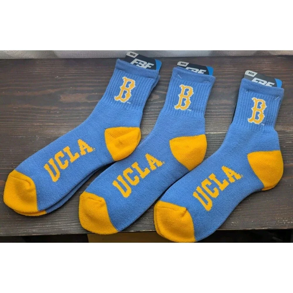 3x Pair UCLA Bruins Licensed Socks Size Medium Men 5-10 Blue Yellow Crew NWT